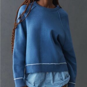Anthropologie Pilcro  Blue Crew Neck Sweatshirt Sweater with contrasting trim